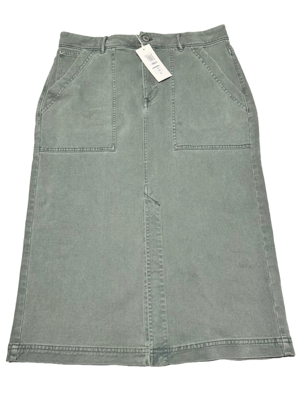 PER UNA Denim Midi Skirt Sage Green Utility Minimalist Normcore